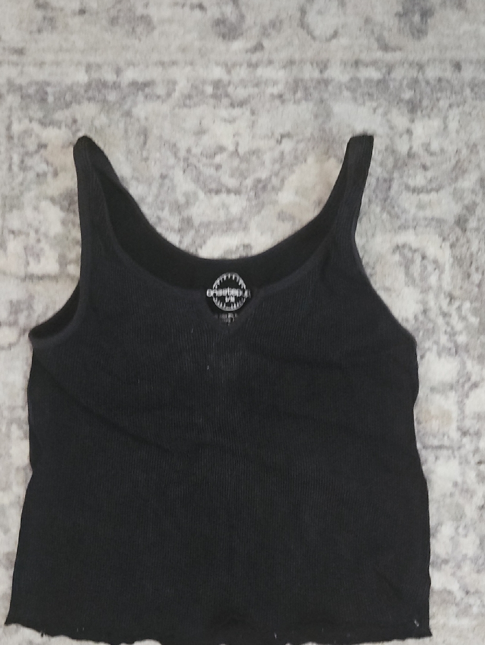One Step Up Black Ribbed Scoop Neck Tank Top